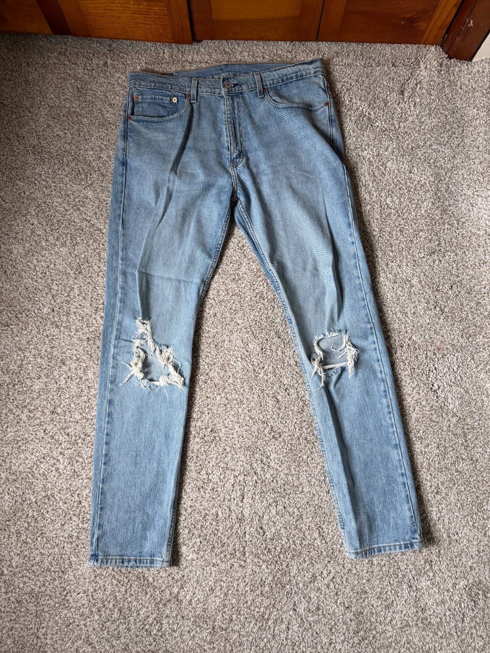 Levi's Mens Light Wash Ripped Blue Skinny Jean Pants W34 L34